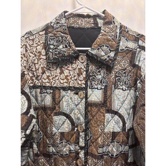 Vintage Brown Patchwork Quilted Jacket With Button Front & Pockets PIT TO PIT 21 - Picture 2 of 8